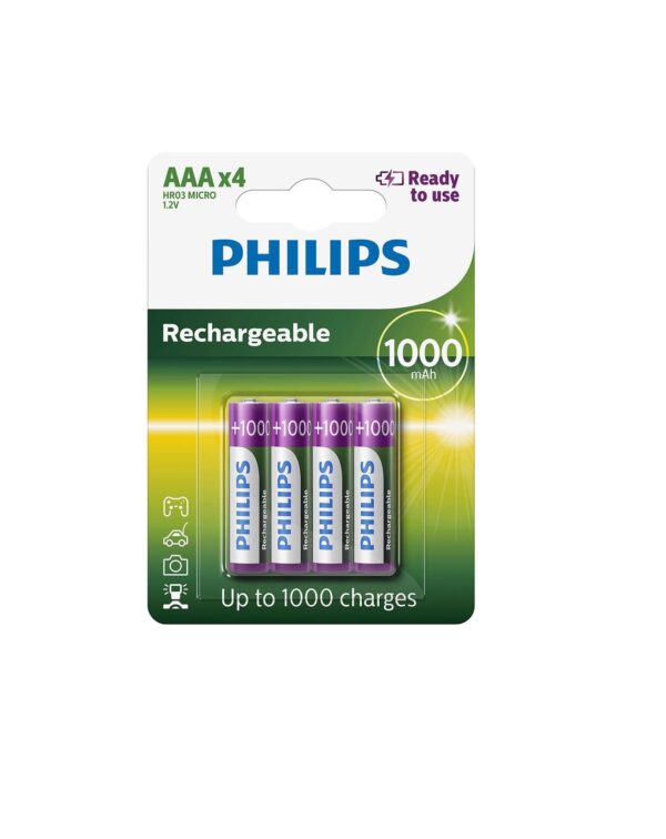 Pilha Recarregável AAA Philips 1000 Mah (4 Unidades)